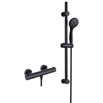 Gem Thermostatic Bar Mixer With Shower Rail Kit Black