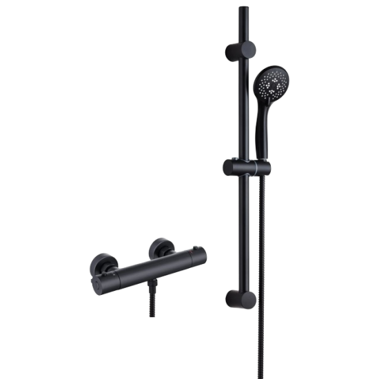 Gem Thermostatic Bar Mixer With Shower Rail Kit Black