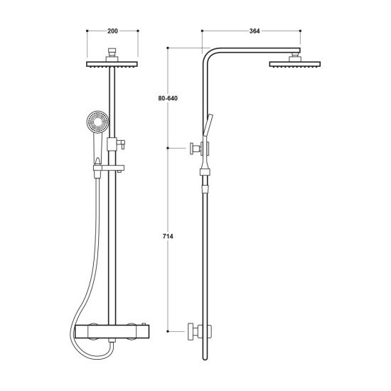 Round Black Thermostatic Shower Mixer With Rigid Riser Rail Kit