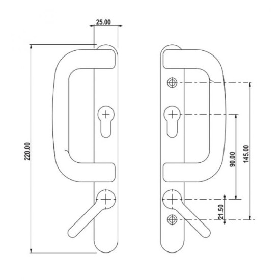 UPVC Inline Patio Door Handle Locking Fuhr Lock Black