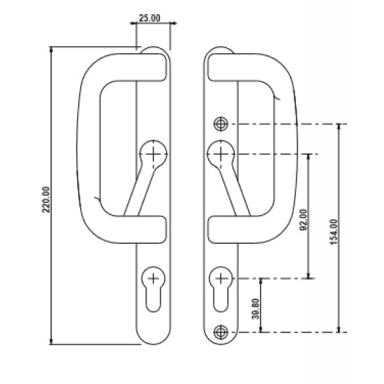 UPVC Inline Patio Door Handle XL Locking White