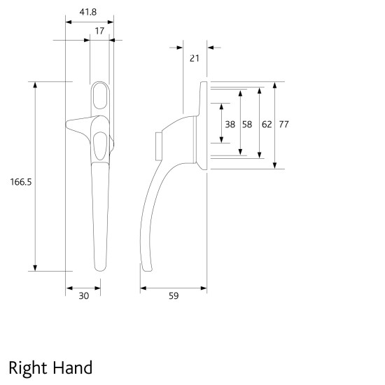 Cockspur Window Handle Right Hand 2019 Onwards